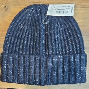 Womens Mixit Black Metallic Knit Beanie